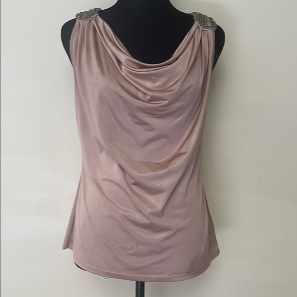 Cache hold tan satin like feel material. Ruched Tank Top - Picture 1 of 9